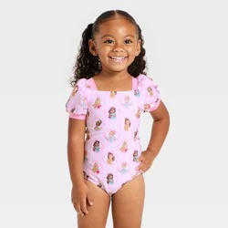 Toddler Girls' Disney Princess Puff Sleeve One Piece Swimsuit - Light Pink 5T