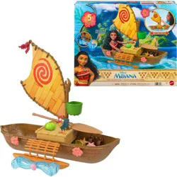 Disney Moana Floating Ocean Voyager Canoe Playset with 5 Play Areas, 9 Accessories & Animal Figure