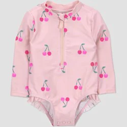 Carter's Just One You® Baby Girls' Cherry Long Sleeve Rash Guard One Piece Swimsuit - Pink 3M