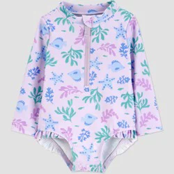 Carter's Just One You® Baby Girls' Sea Life Long Sleeve Rash Guard One Piece Swimsuit - Purple 9M