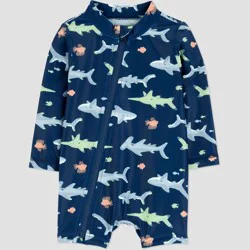Carter's Just One You® Baby Boys' Shark Long Sleeve Rash Guard Unisuit Swimsuit - Navy Blue 3M