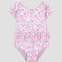 Carter's Just One You® Baby Girls' Floral Short Sleeve Ruffle Waist One Piece Swimsuit - Pink 6M