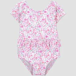 Carter's Just One You® Baby Girls' Floral Short Sleeve Ruffle Waist One Piece Swimsuit - Pink 9M