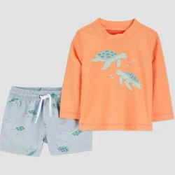 Carter's Just One You® Baby Boys' Sea Turtle Swim Trunk and Long Sleeve Turtle Rash Guard Swim Set - Orange 6M