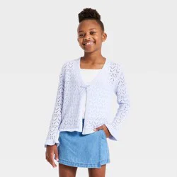Girls' Pointelle Open Cardigan Sweater - Cat & Jack™ Pale Lavender XS