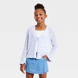 Girls' Pointelle Open Cardigan Sweater - Cat & Jack™ Pale Lavender XS