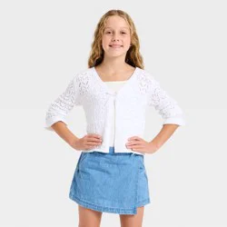 Girls' Pointelle Open Cardigan Sweater - Cat & Jack™ White XL