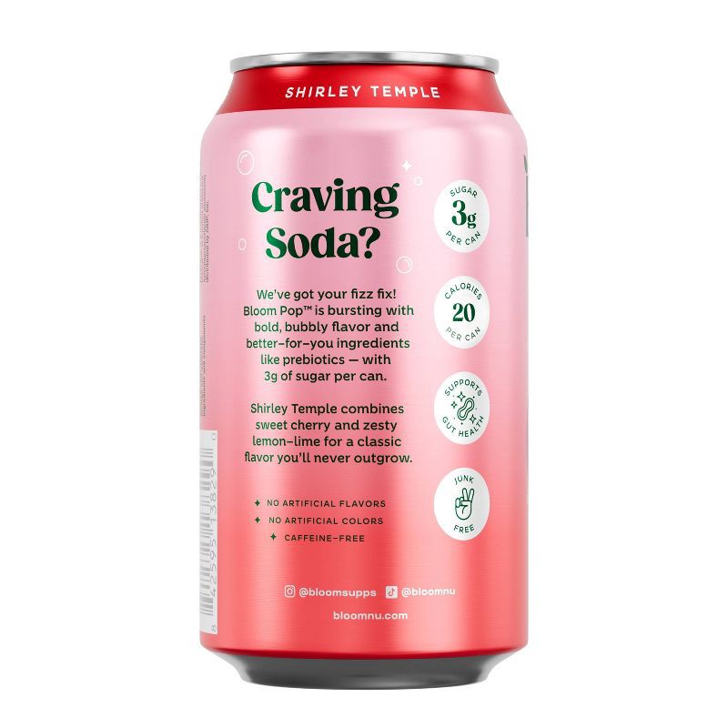 slide 7 of 8, BLOOM NUTRITION Bloom Pop Prebiotic Soda - Shirley Temple - 12 fl oz Can, 12 fl oz