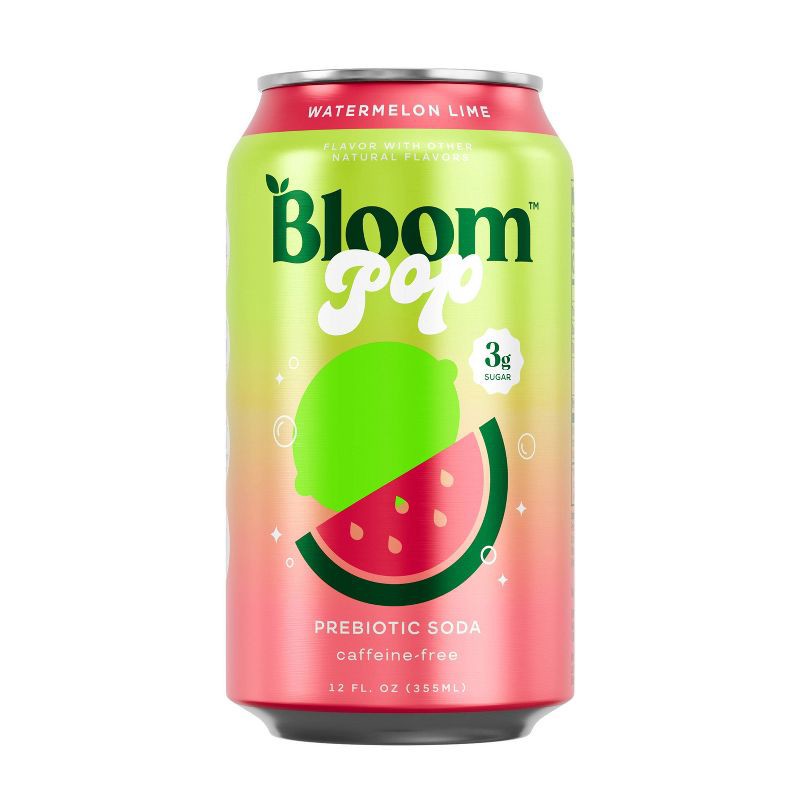slide 1 of 8, BLOOM NUTRITION Bloom Pop Prebiotic Soda - Watermelon Lime - 12 fl oz Can, 12 fl oz