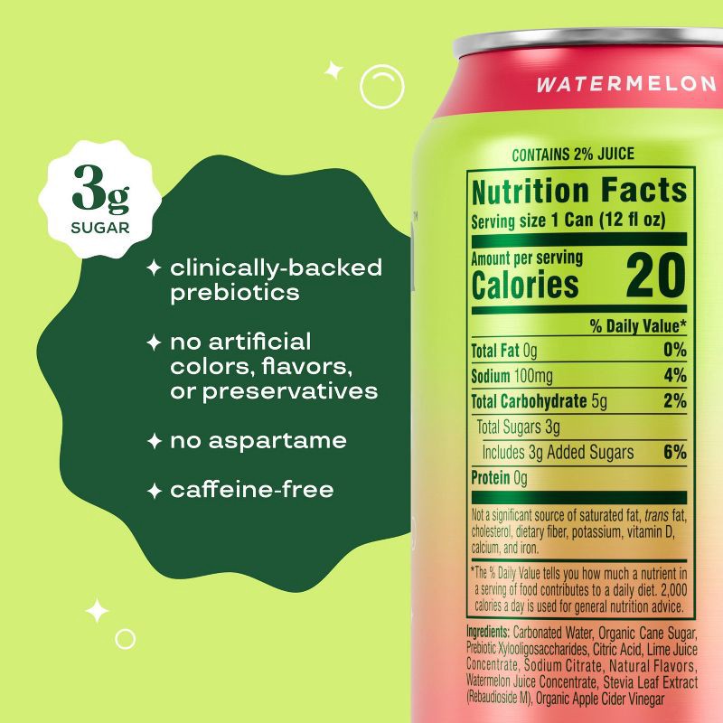 slide 3 of 8, BLOOM NUTRITION Bloom Pop Prebiotic Soda - Watermelon Lime - 12 fl oz Can, 12 fl oz