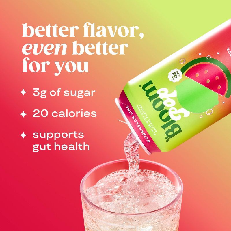 slide 6 of 8, BLOOM NUTRITION Bloom Pop Prebiotic Soda - Watermelon Lime - 12 fl oz Can, 12 fl oz