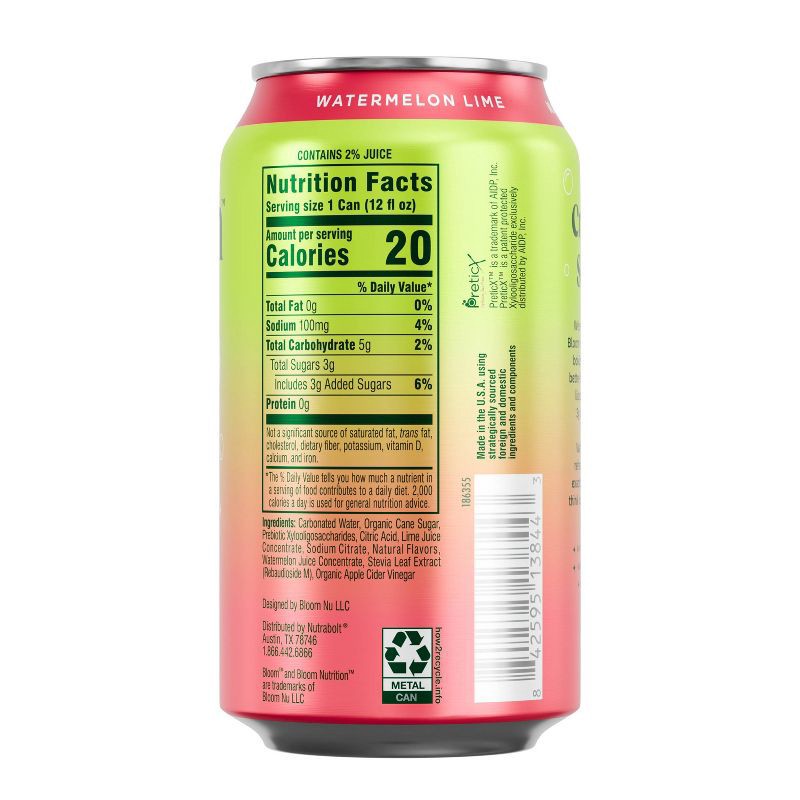 slide 8 of 8, BLOOM NUTRITION Bloom Pop Prebiotic Soda - Watermelon Lime - 12 fl oz Can, 12 fl oz