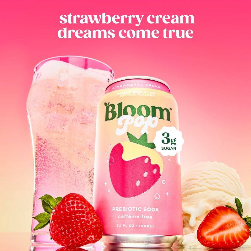 slide 2 of 7, BLOOM NUTRITION Bloom Pop Prebiotic Soda - Strawberry Cream - 4pk/12 fl oz Cans, 4 ct; 12 fl oz