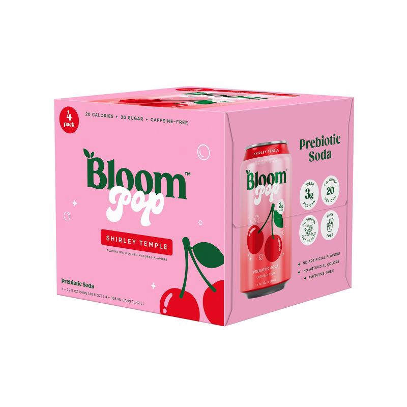 slide 1 of 7, BLOOM NUTRITION Bloom Pop Prebiotic Soda - Shirley Temple - 4pk/12 fl oz Cans, 4 ct; 12 fl oz