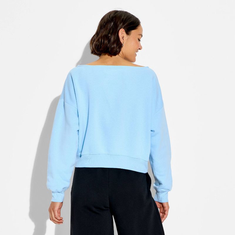 slide 3 of 3, Peanuts Women's Snoopy Bow Graphic Pullover Sweatshirt - Blue XS, 1 ct