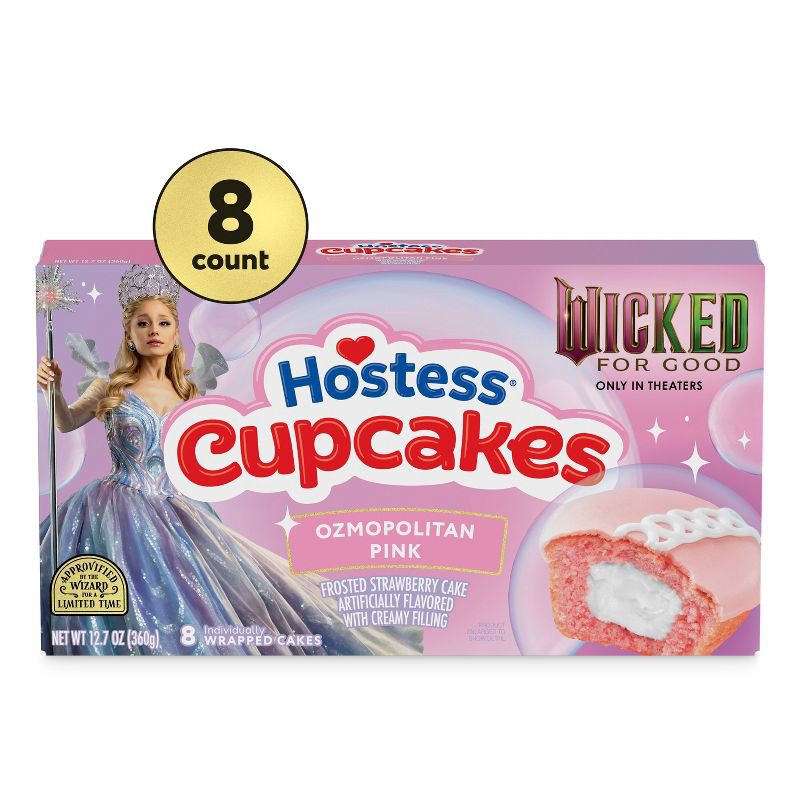 slide 3 of 7, Hostess Wicked For Good Strawberry Artificially Flavored Snack Cupcakes with Ozmopolitan Pink Frosting - 12.7oz/8ct, 8 ct; 12.7 oz