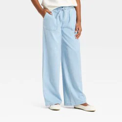 Girls' Wide Leg Chambray Pull-On Pants - Cat & Jack™ Light Wash L