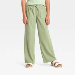 Girls' Woven Wide Leg Pull-On Pants - Cat & Jack™ Olive Green S