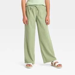 Girls' Woven Wide Leg Pull-On Pants - Cat & Jack™ Olive Green S