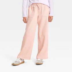 Girls' Woven Wide Leg Pull-On Pants - Cat & Jack™ Coral Pink S