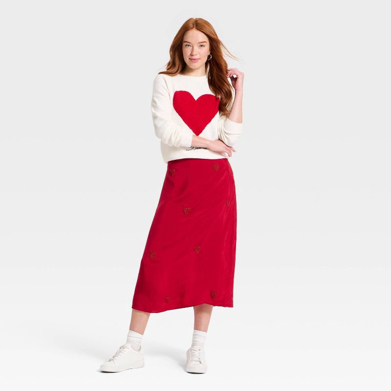 slide 3 of 4, Women's Valentine's Heart Printed Skirt - A New Day™ Red S, 1 ct