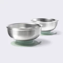Suction Stainless Steel Bowls with Silicone Sleeve - 2pk - Green - Cloud Island™: Service For 1, Round Shape, Solid Pattern