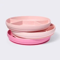 Silicone Suction Divided Plates - 3pk - Pink - Cloud Island™: BPA-Free, Round Shape, Service For 3