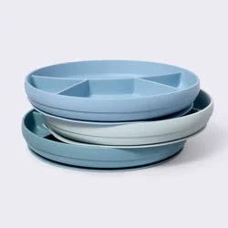 Silicone Suction Divided Plates - 3pk - Blue - Cloud Island™: BPA-Free, Silicone, 7.375" Width, Round Shape