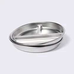 Stainless Steel Divided Plates - 2pk - Silver - Cloud Island™: Round Shape, 7.5" Width, Solid Pattern, Baby Plates