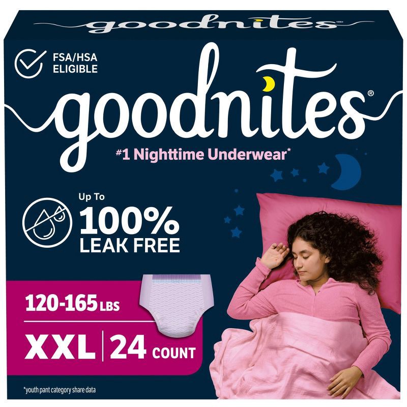 slide 1 of 14, Goodnites Girls' Nighttime Bedwetting Disposable Underwear -Size XXL - 24ct, 24 ct
