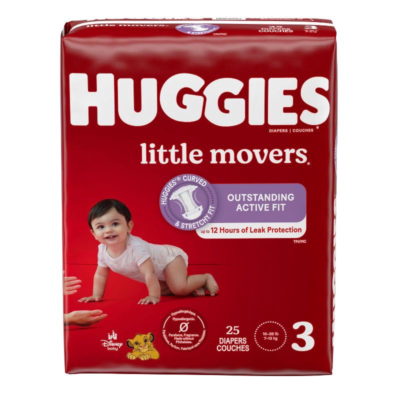 slide 2 of 12, Huggies Little Movers Diapers - Size 3 - 25ct, 3 x 25 ct