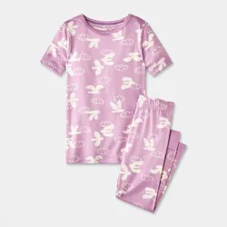 Toddler 2pc Short Sleeve Smooth Jersey Doves Snug Fit Pajama Set - Cat & Jack™ Purple 12M