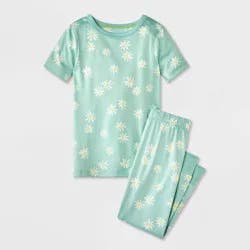 Toddler 2pc Short Sleeve Smooth Jersey Daisies Snug Fit Pajama Set - Cat & Jack™ Green 3T