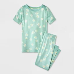 Toddler 2pc Short Sleeve Smooth Jersey Daisies Snug Fit Pajama Set - Cat & Jack™ Green 4T