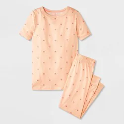 Toddler 2pc Short Sleeve Smooth Jersey Mini Strawberries Snug Fit Pajama Set - Cat & Jack™ Orange 12M