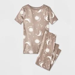Toddler 2pc Short Sleeve Smooth Jersey Sun and Moon Snug Fit Pajama Set - Cat & Jack™ Brown 2T
