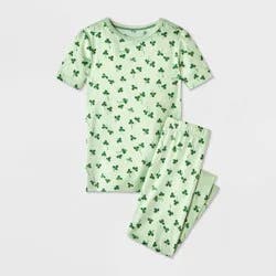 Toddler 2pc St. Patrick's Day Clovers Short Sleeve Smooth Jersey Snug Fit Pajama Set - Cat & Jack™ Green 18M