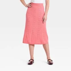 Women's Valentine's Pointelle Heart Sweater Skirt - A New Day™ Pink L