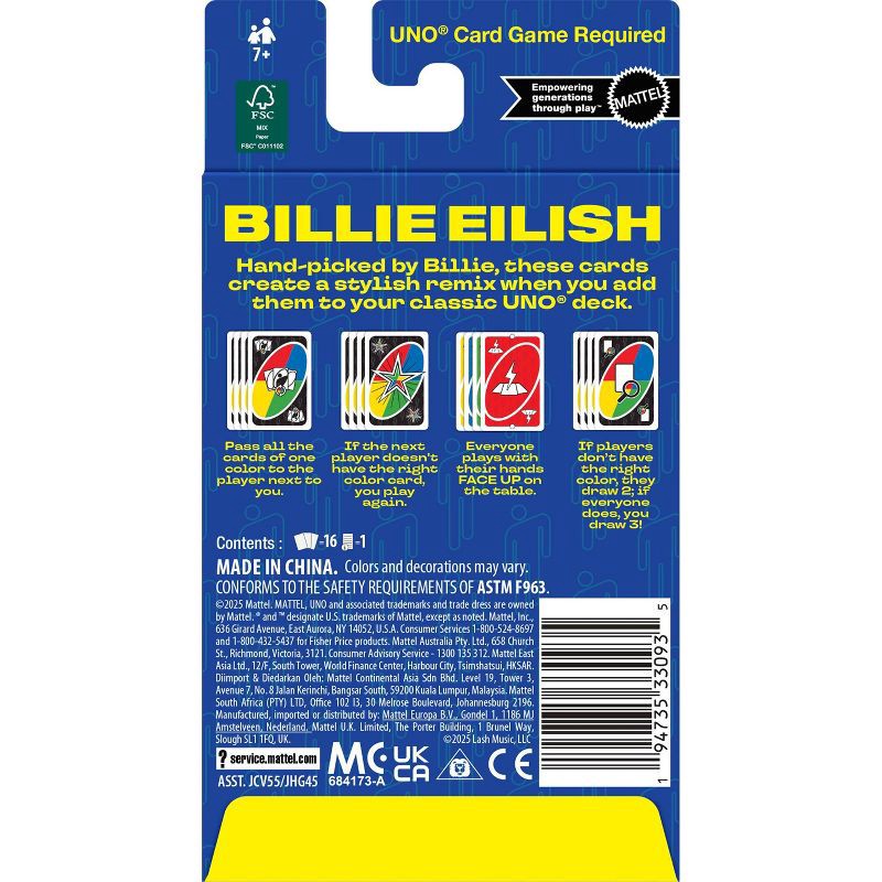 slide 3 of 6, UNO Add-On Pack Billie Eilish Card Game for Family & Game Nights Travel Camping & Parties, 1 ct