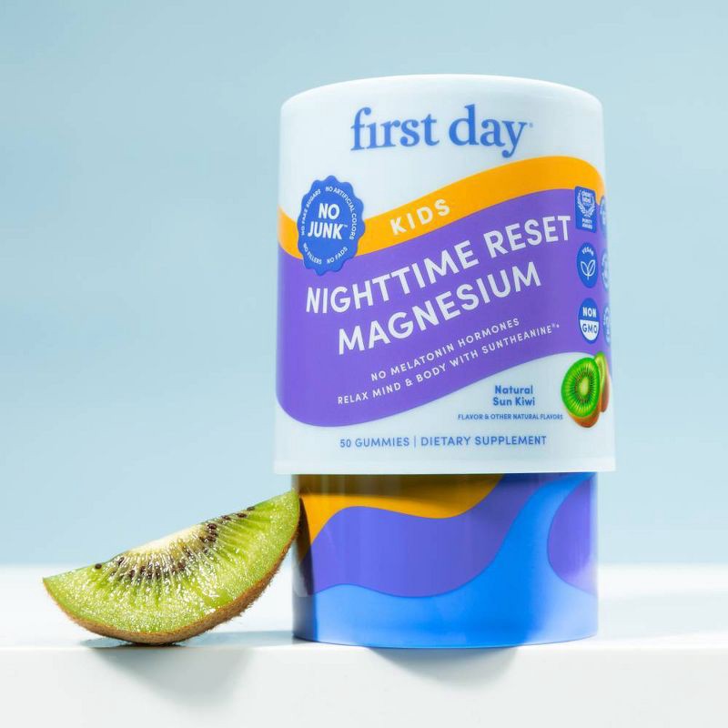 slide 2 of 8, First Day Kids' Nighttime Reset Magnesium Gummies for Relaxed Mind and Body - Natural Sun Kiwi - 50ct, 50 ct
