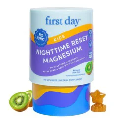 First Day Kids' Nighttime Reset Magnesium Gummies for Relaxed Mind and Body - Natural Sun Kiwi - 50ct