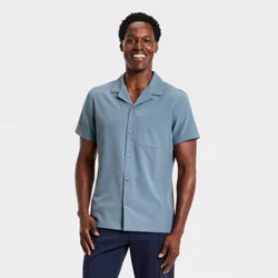 Men's Short Sleeve Button Up Camp Collar Shirt- All In Motion™ Blue XL