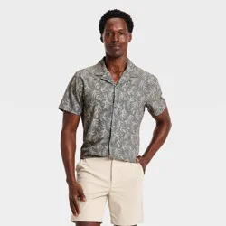 Men's Short Sleeve Button Up Camp Collar Shirt- All In Motion™ Jet Black M