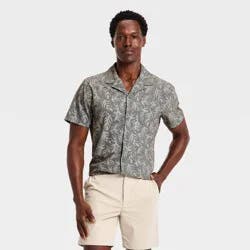 Men's Short Sleeve Button Up Camp Collar Shirt- All In Motion™ Jet Black XXL