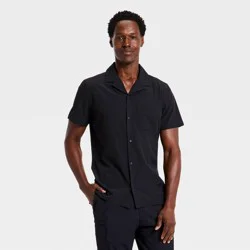 Men's Short Sleeve Button Up Camp Collar Shirt- All In Motion™ Black XL