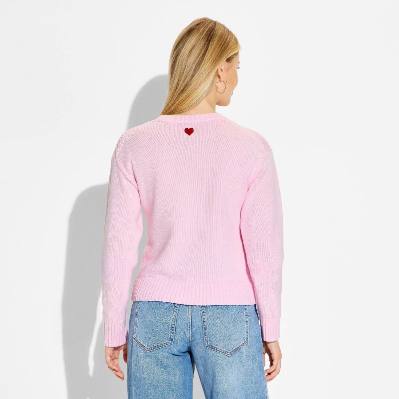 slide 3 of 3, Women's "Dump Him" Crewneck Pullover Sweater - Wild Fable™ Pink Quote M, 1 ct