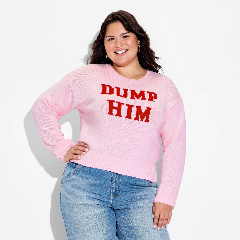 slide 2 of 3, Women's Crewneck Pullover Sweater - Wild Fable™ Pink Quote XXL, 1 ct