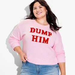 Women's Crewneck Pullover Sweater - Wild Fable™ Pink Quote XXL