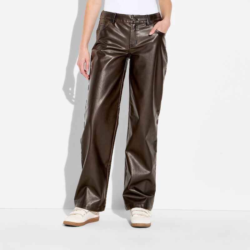 slide 2 of 3, Women's Straight Leg Faux Leather Pants - Wild Fable™ Brown 6, 1 ct