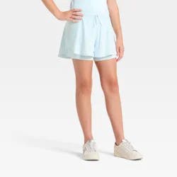 Girls' Mid-Rise 2 in 1 Flowy Shorts - All In Motion™ Light Blue XS